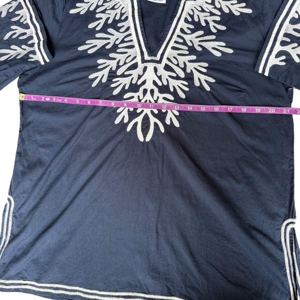 Gretchen Scott Cotton Embroidered Tunic The Reef Navy Blue White Coral Top XL - Picture 9 of 11